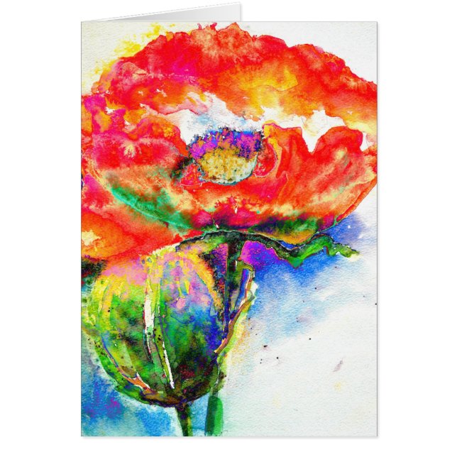 Elegante cuadro de acuarela floral rojo (Frente)