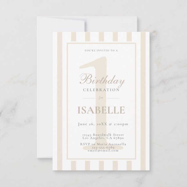 Elegante Cumpleaños 1er Invitación Champagne Suave (Anverso)