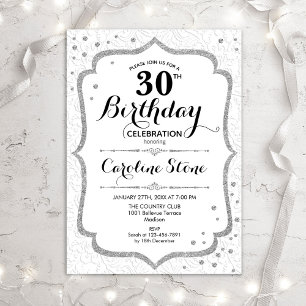 Elegante cumpleaños 30 - Invitación blanca platead