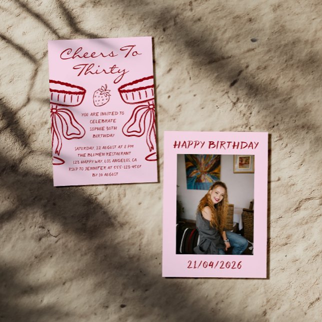 Elegante Cumpleaños 30 Invitación Cóctel Rosa Chee (Subido por el creador)