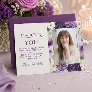 Elegante Cumpleaños Agradecimiento Floral Blanco M