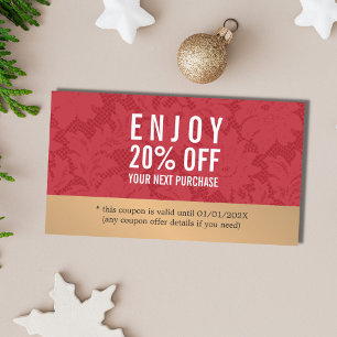 Elegante Cupón de Belleza de Oro de Lace Rojo