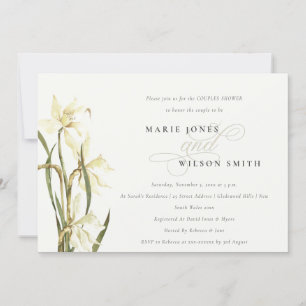 Elegante Daffodil Blanco Parejas Ducha Invitación