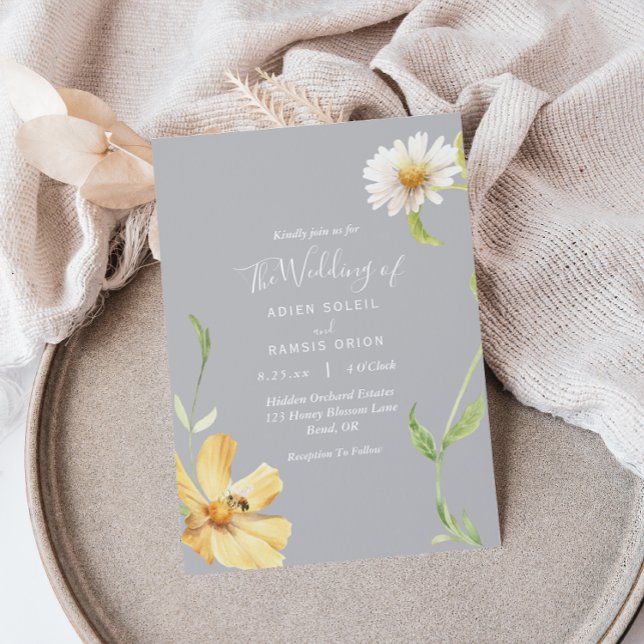 Elegante Daisy | Invitación a la boda gris (Subido por el creador)