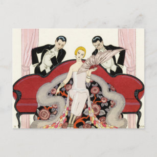 Elegante dama en la postal Art Deco de París