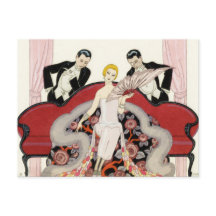 Elegante dama en la postal Art Deco de París