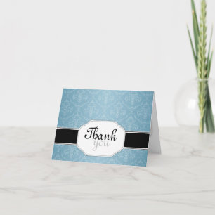 Elegante Damasco Azul Moderno Gracias Tarjetas