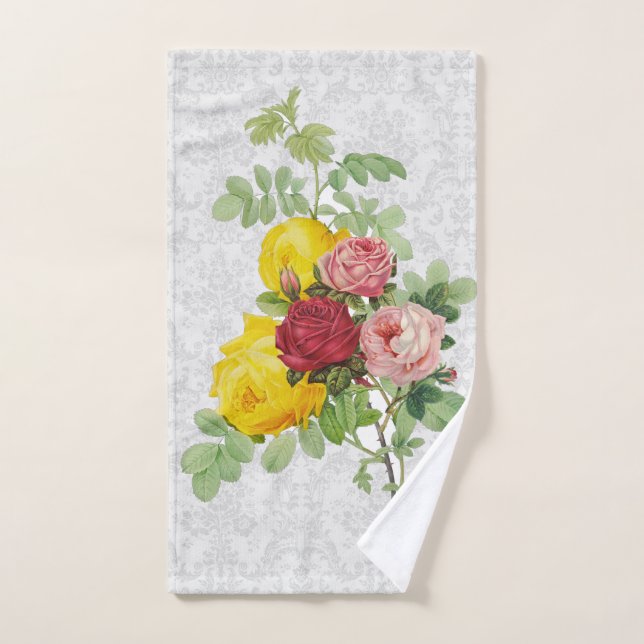 Elegante Damasco con rosas amarillas rosadas y roj (Toalla de mano)