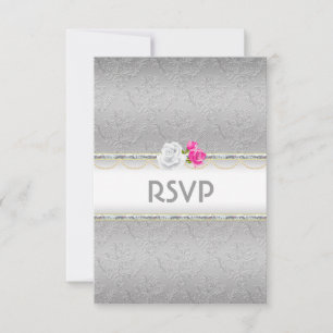 Elegante Damasco de Plata y RSVP rosa Rosa