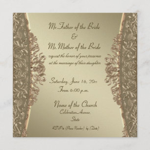 Elegante damasco dorado finas invitaciones de boda