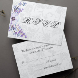 Elegante Damasco Gris y Boda Floral Púrpura RSVP