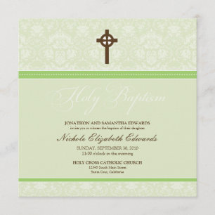 Elegante Damasco Invitación al Bautismo Santo (cal