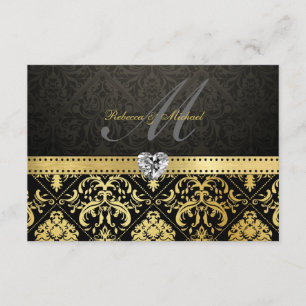 Elegante Damasco negro y dorado con Monograma RSVP