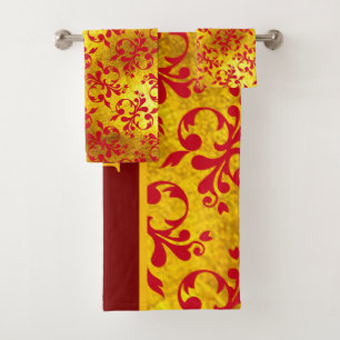 Elegante Damasco Rojo y Textura de Oro