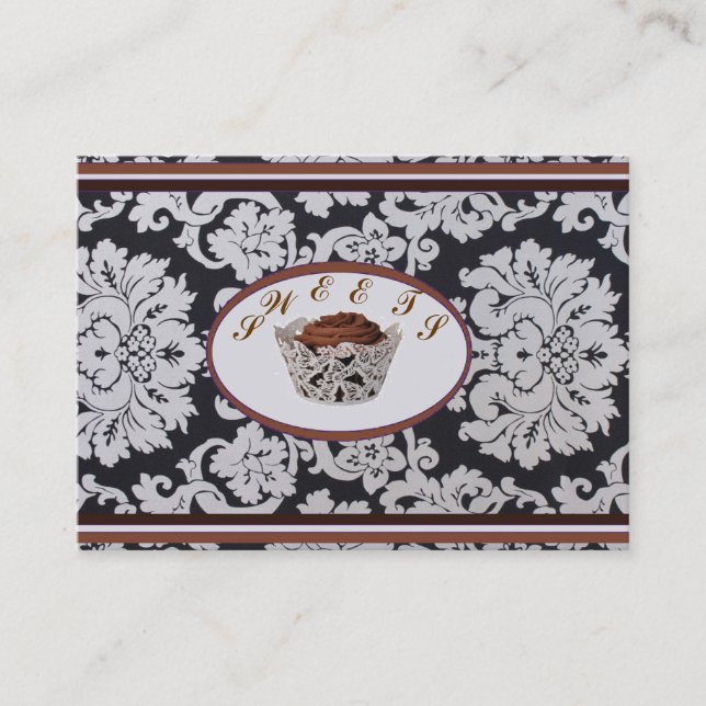Elegante Damask Bakery Cafe Catering Tarjeta de Ne (Anverso)