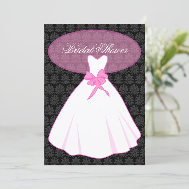 Elegante Damask Bridal Shower Invitación (Anverso de pie)