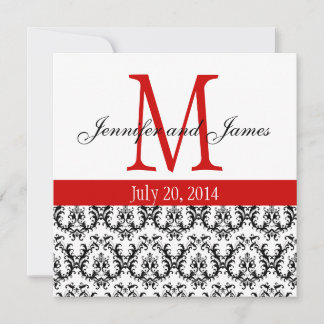 Elegante Damask Monograma Invitación a la boda Red