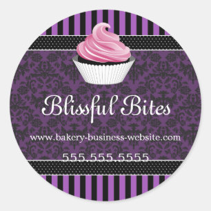 Elegante Damask Purple Cupcake Panadería Sellos de
