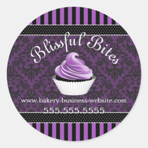 Elegante Damask Purple Cupcake Panadería Sellos de