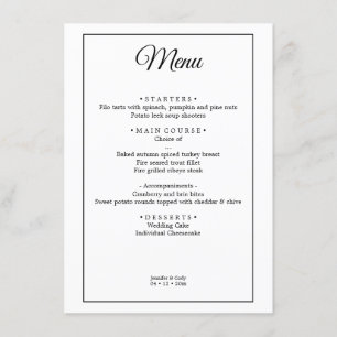 Elegante Damask Simple Menú Boda Mínimo