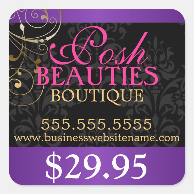 Elegante Damask y Gold Swirls Etiqueta de precio (Anverso)