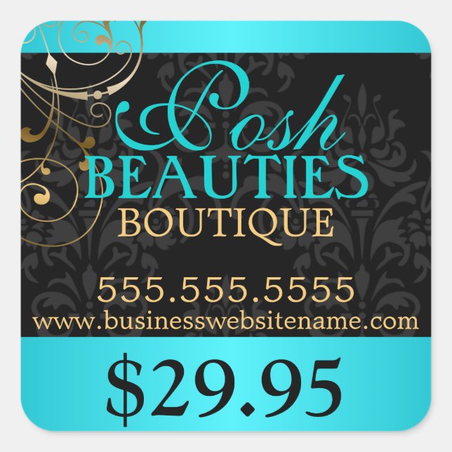 Elegante Damask y Gold Swirls Etiqueta de precio (Anverso)