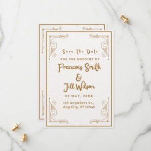 Elegante De Oro Y Blanco Guarda La Invitación De F