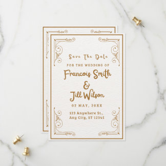 Elegante De Oro Y Blanco Guarda La Invitación De F