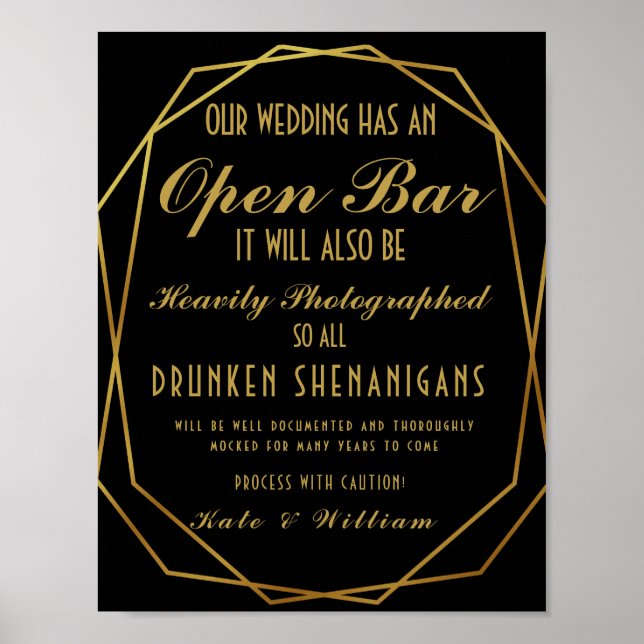 Elegante deco de arte Gold & Black Open Bar (Frente)