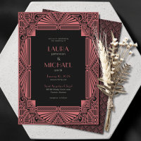 Elegante Deco Vintage Salmon Black Invitación