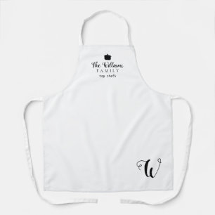 elegante delantal blanco con nombre familiar e ini
