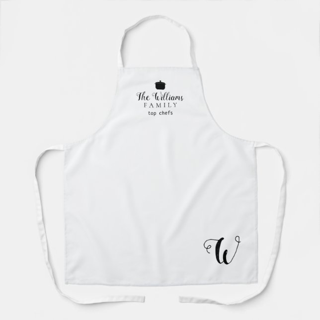 elegante delantal blanco con nombre familiar e ini (Anverso)
