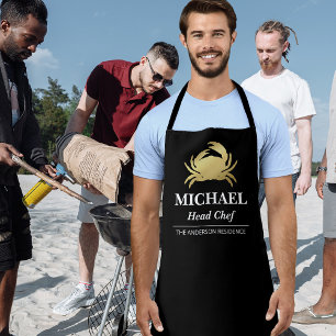 Elegante delantal de chef de mariscos cangrejo nom