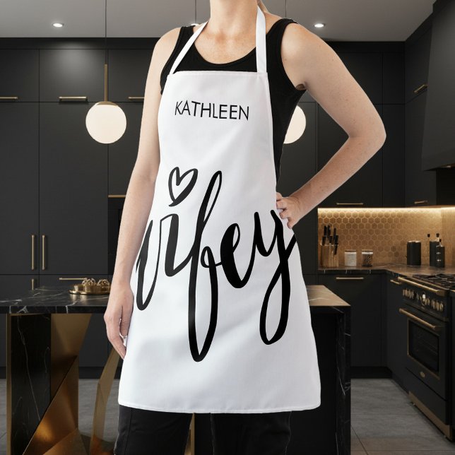 Elegante delantal WIFEY para cocinar y hornear par (wifey apron)