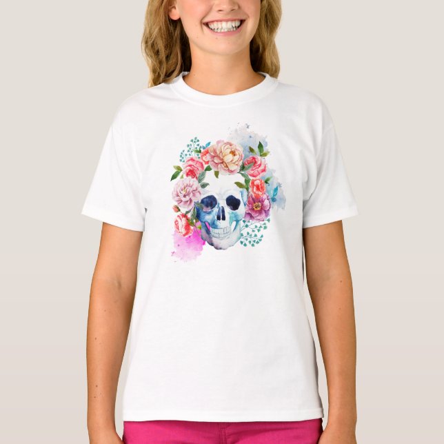 Elegante Dia de los Muertos Camiseta de la tripula (Anverso)