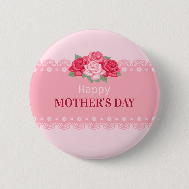 Elegante Día Floral Feliz de la Madre| Botón Pin (Anverso)