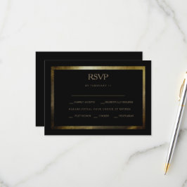 Elegante Día Tarjeta RSVP de Boda Negra y Oro