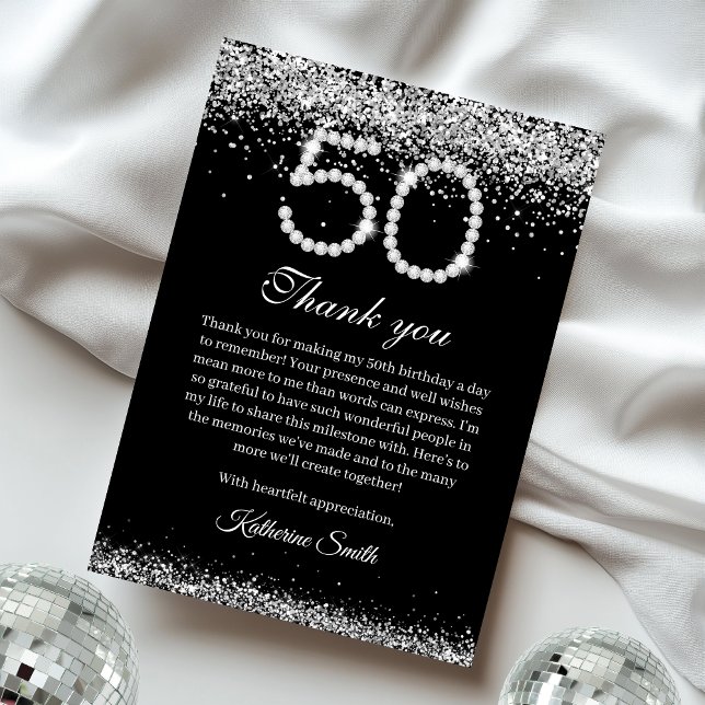 Elegante Diamantes 50 cumpleaños Tarjeta de agrade (Subido por el creador)
