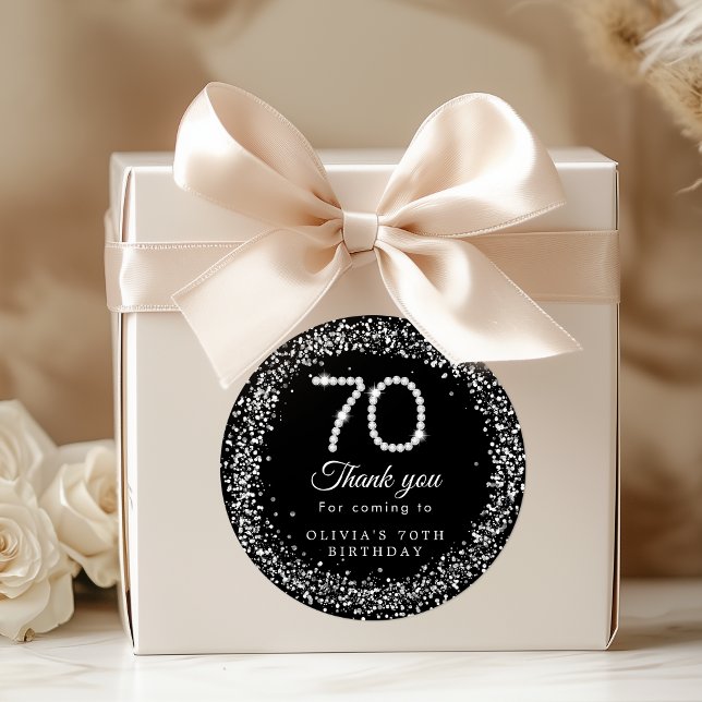 Elegante Diamantes 70 cumpleaños Gracias Pegatina (Diamonds 70th birthday thank you stickers)