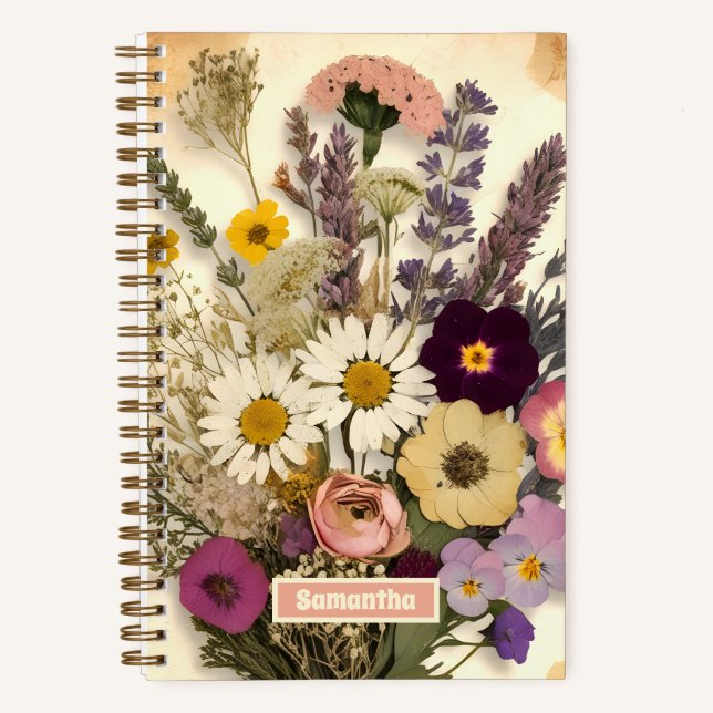 Elegante diario de flores de época preso (Anverso)