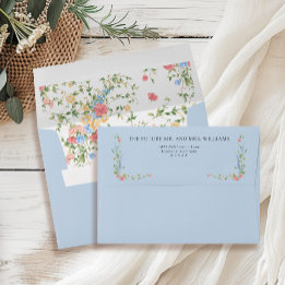 Elegante dirección de retorno de Boda azul de flor