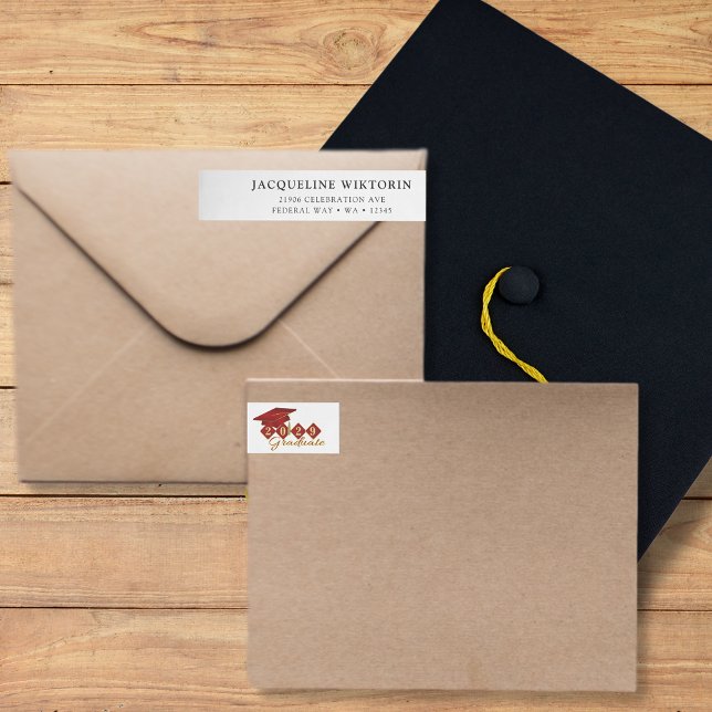 Elegante dirección de retorno de graduación de oro (Elegant Red Gold Graduation Return Address Wrap Around Label)