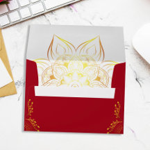 Elegante dirección de retorno floral rojo y dorado