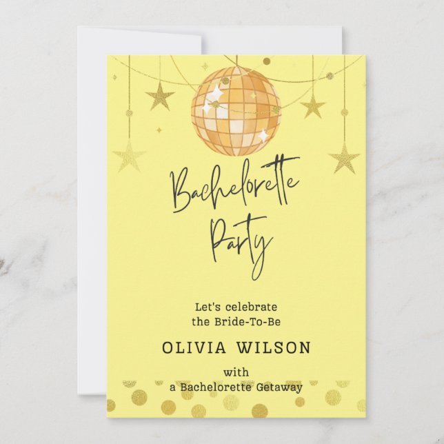 Elegante Disco Ball Bachelorette Party Invitación (Anverso)