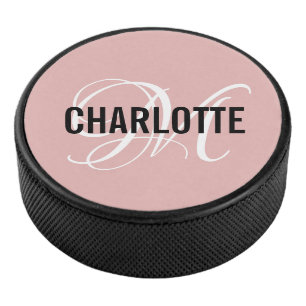 Elegante disco de hockey con nombre en monograma r