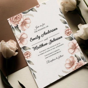 Elegante Diseñador de flores rosadas Invitación a 