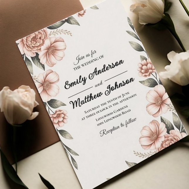 Elegante Diseñador de flores rosadas Invitación a  (Subido por el creador)
