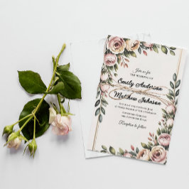 Elegante Diseñador Floral Rosa Invitación a la bod