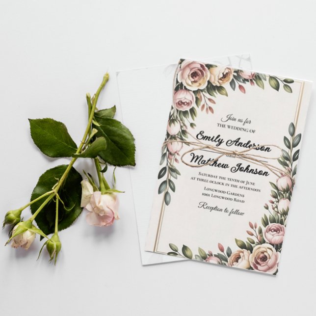 Elegante Diseñador Floral Rosa Invitación a la bod (Subido por el creador)