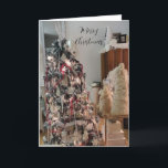 Elegante Diseñador Tarjeta de Árbol de Navidad<br><div class="desc">Un bonito decorado al nine Christmas tree con brillantez y brillo. Rodeado de peludos blancos árboles navideños y elegantes decoraciones navideñas. Una sala para una revista.</div>